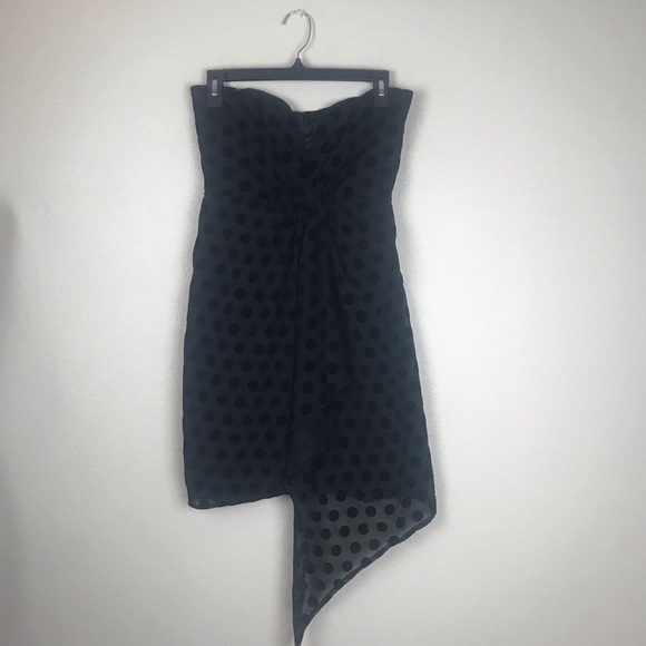 Bardot Black Velvet Polka Dot Strapless Dress - Picture 3 of 8